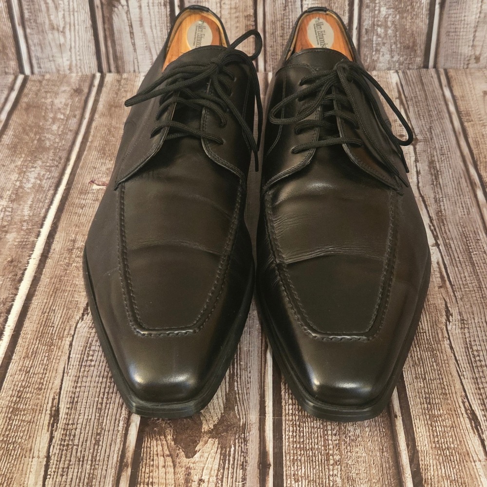 Sz 11 M Mens Magnanni Neiman Marcus Black Leather Square Apron Toe Derby Shoes
